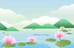 荷塘山水插画