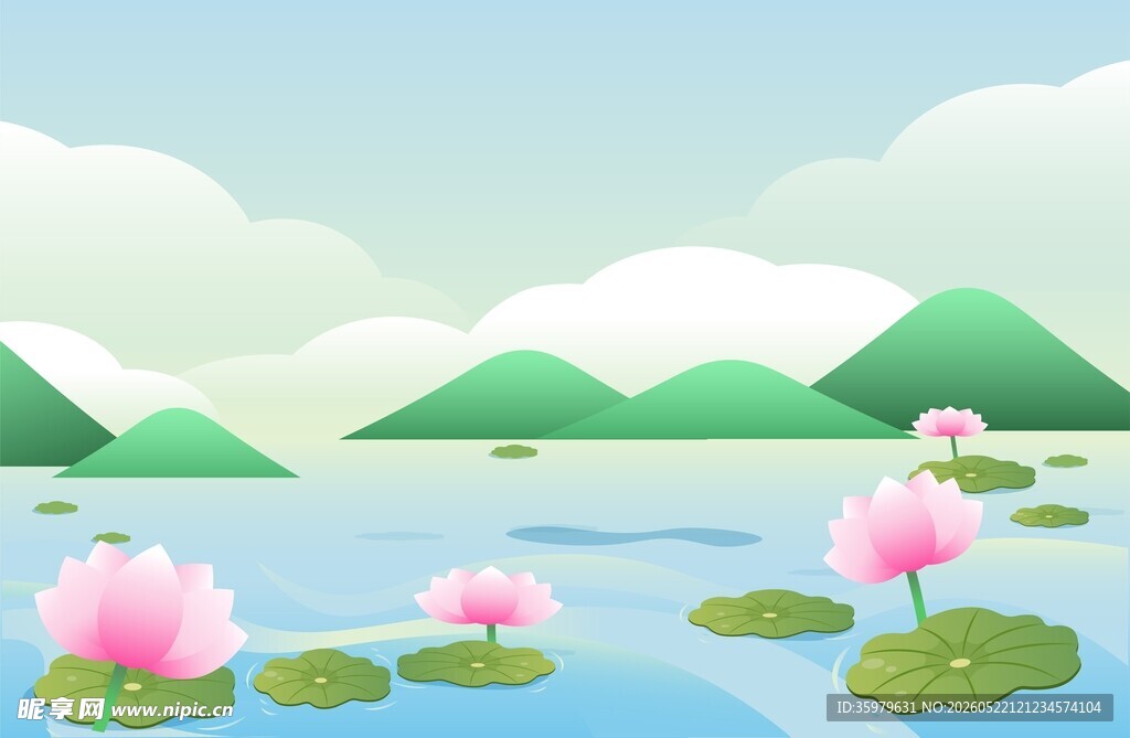 荷塘山水插画