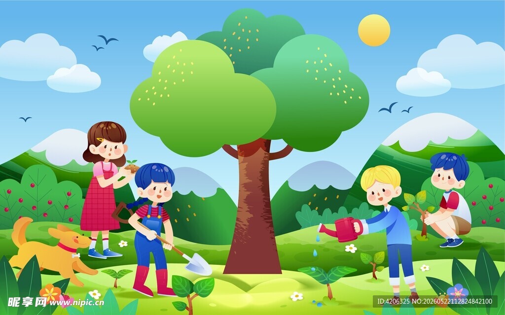 植树插画海报