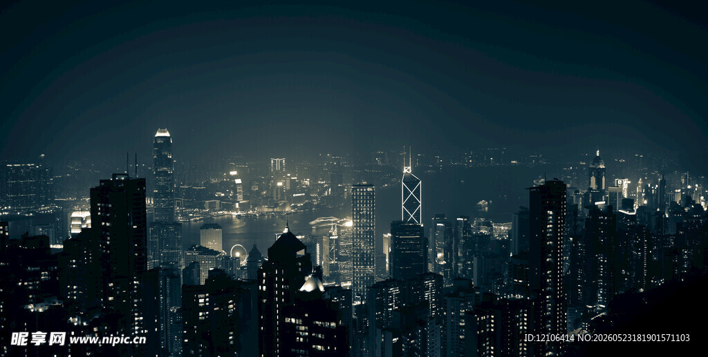 夜幕下的繁华都市景观