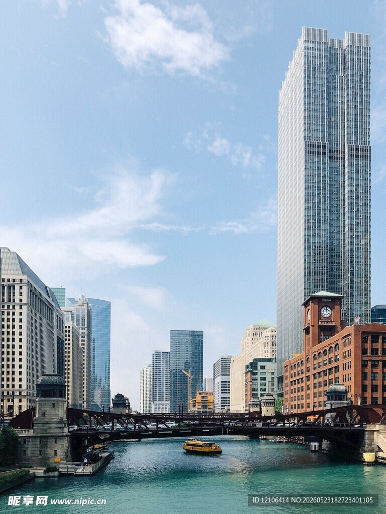 芝加哥城市河畔建筑景观
