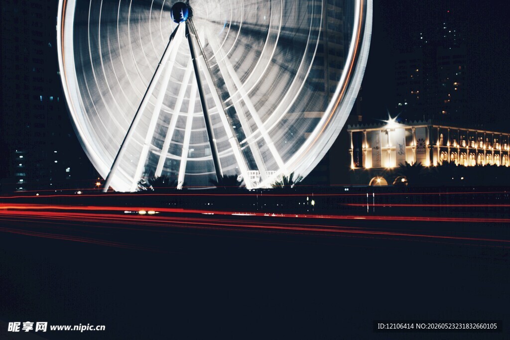 夜晚璀璨摩天轮夜景