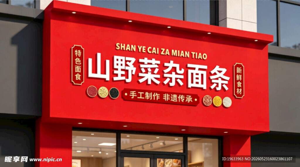 山野杂菜面条店铺招牌