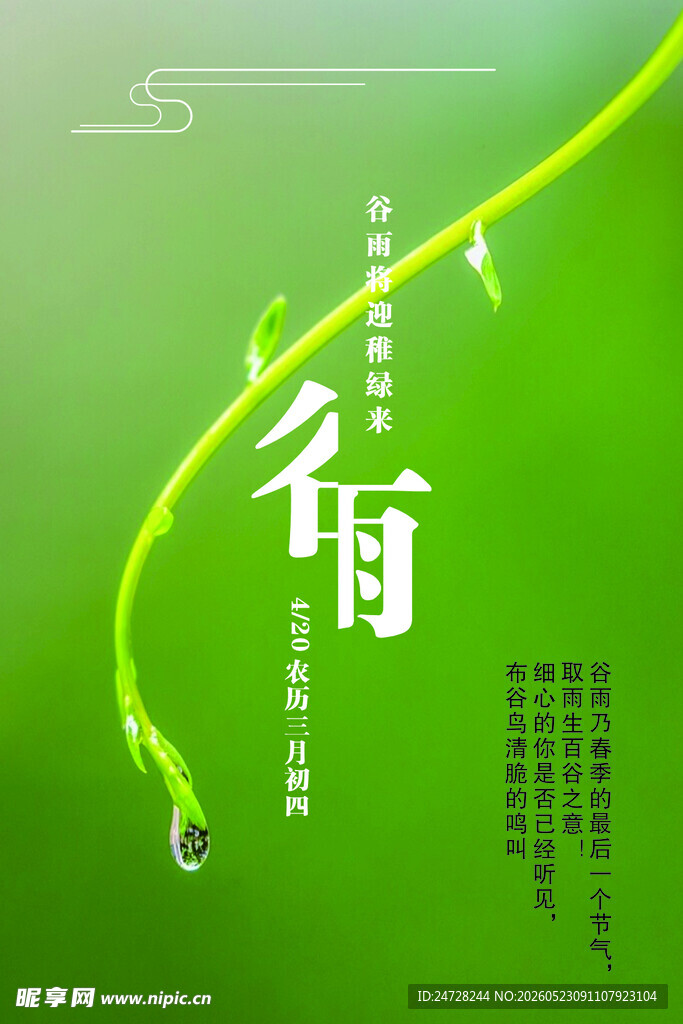 清新谷雨主题宣传海报