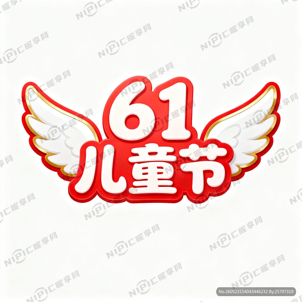 61儿童节  文字旁边带翅膀 