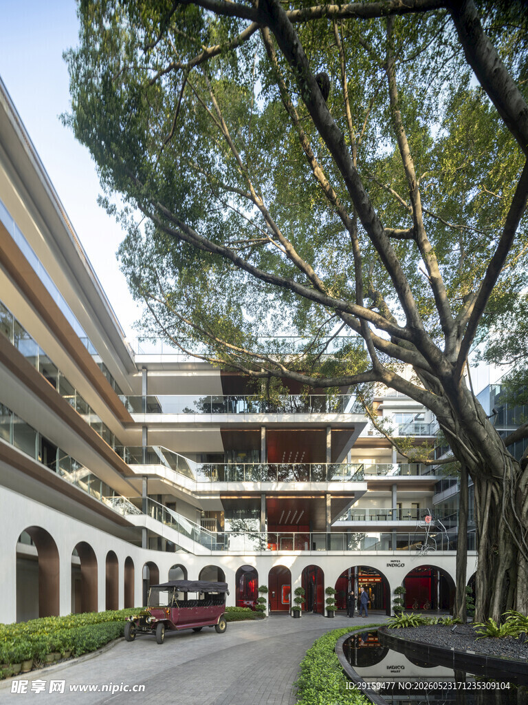 庭院绿树环绕的多层建筑
