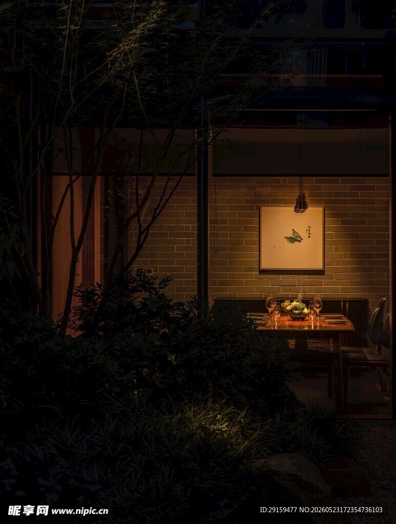 静谧庭院夜景