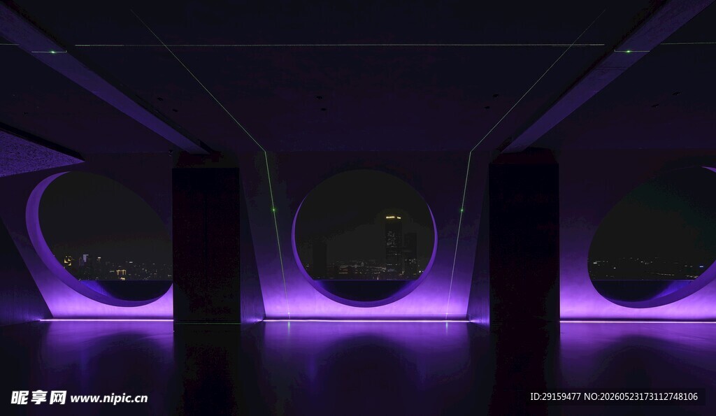 紫色灯光下的科幻空间场景