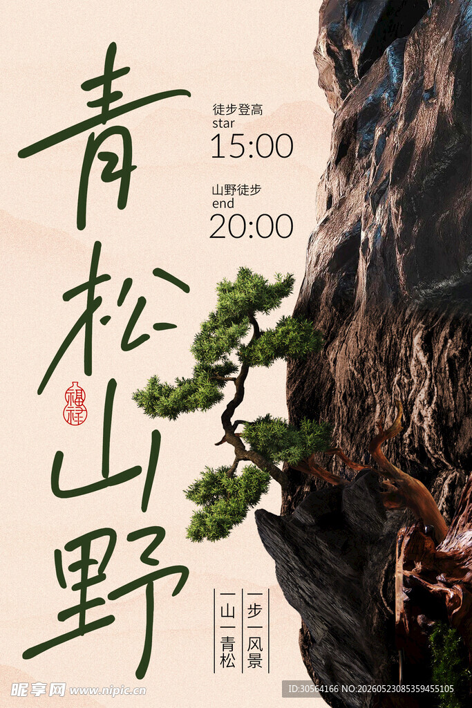 青松山野徒步登高旅行海报