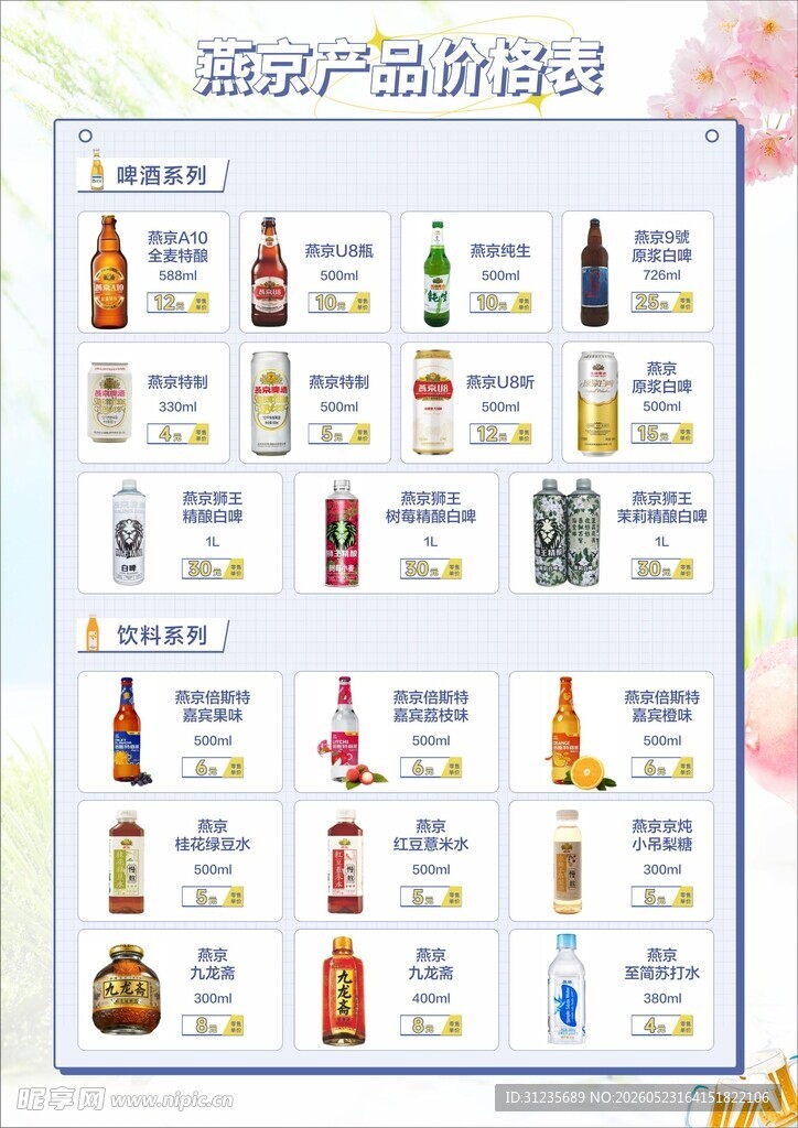 酒类产品价格详情表