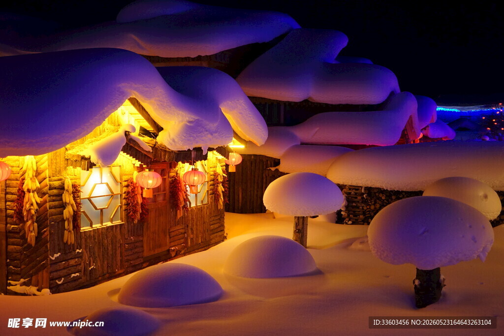 雪夜温馨小屋景观