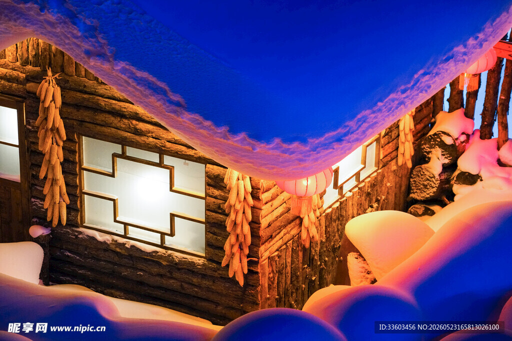 梦幻木屋雪景童话场景