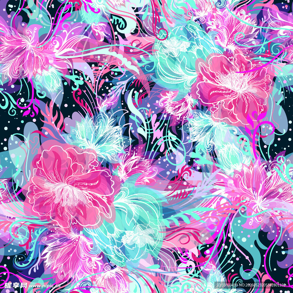 梦幻绚丽花卉图案