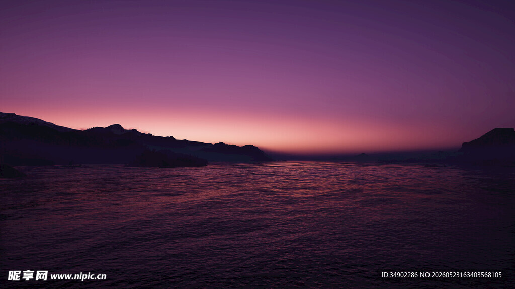 黄昏时分的静谧湖景
