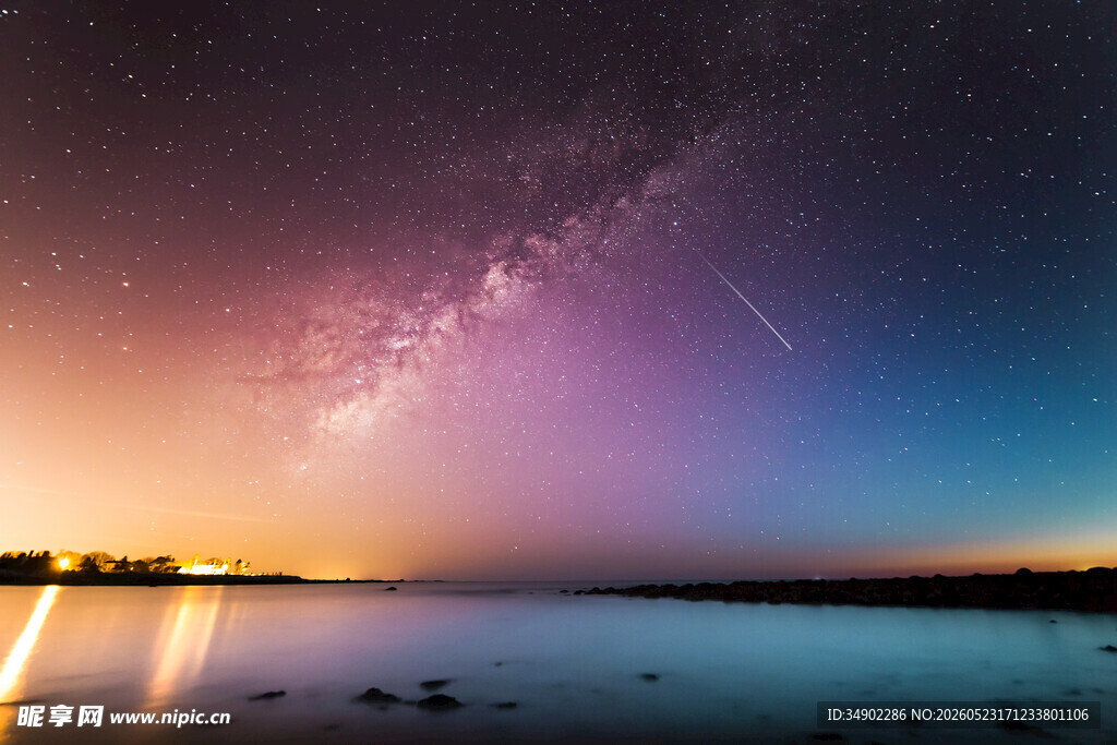 湖畔星空夜景梦幻时刻