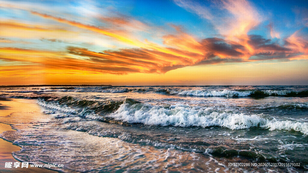 海边绚丽日落海景图