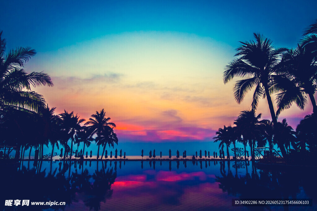 梦幻海滨黄昏美景