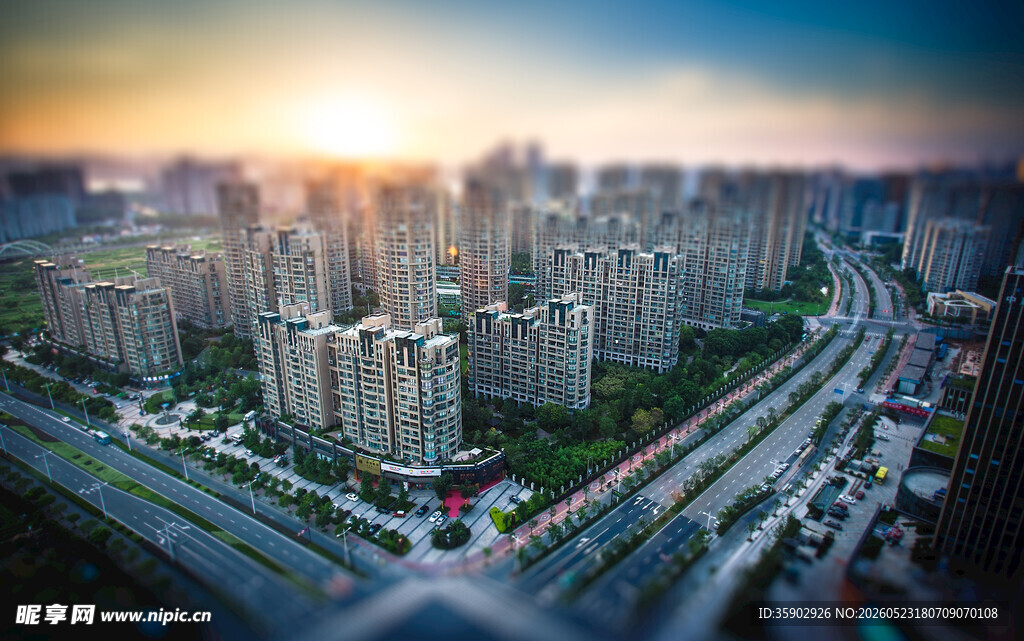 城市黄昏全景俯瞰