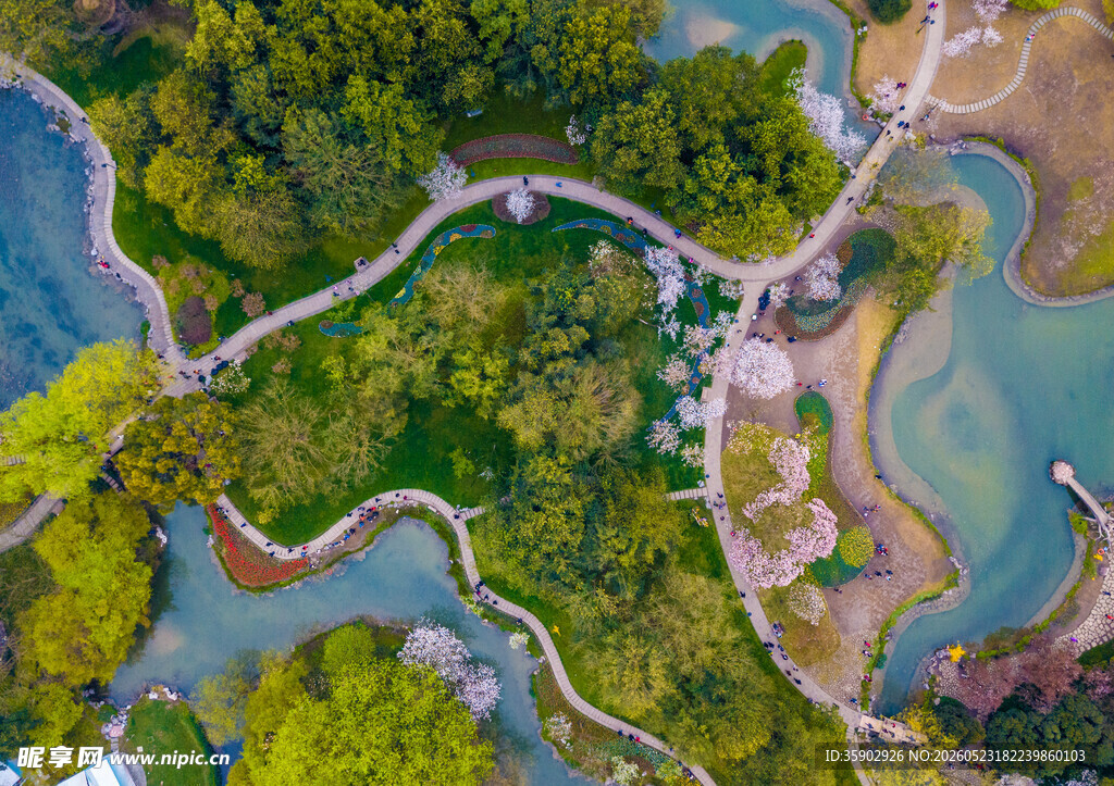 空中俯瞰美丽园林景观