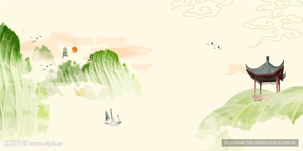 水墨山水间的古韵小亭