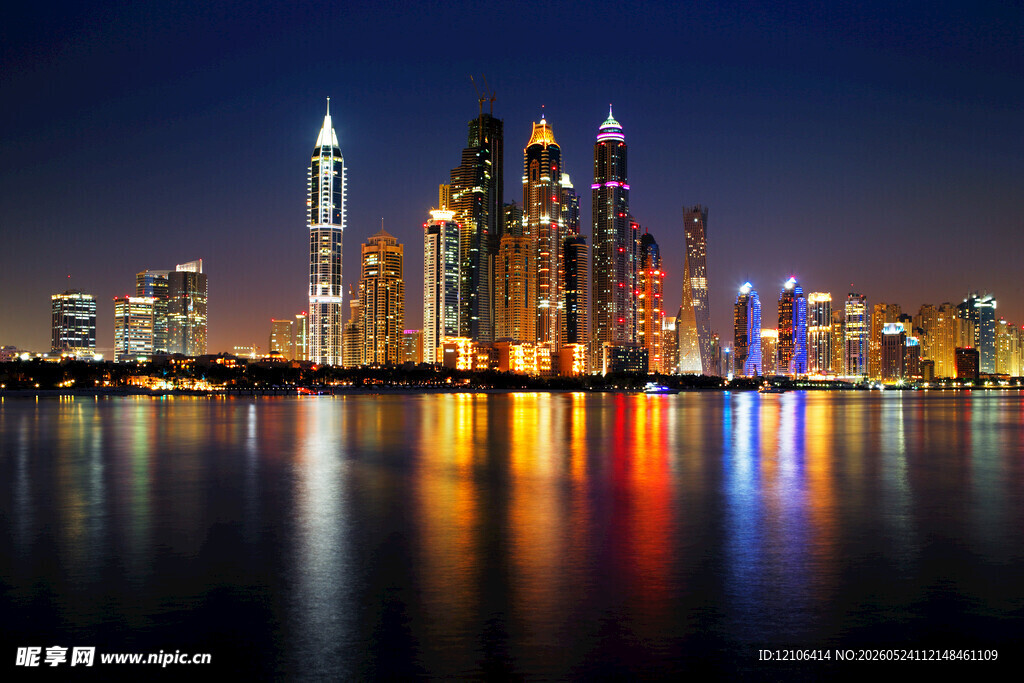 迪拜璀璨夜景城市天际线