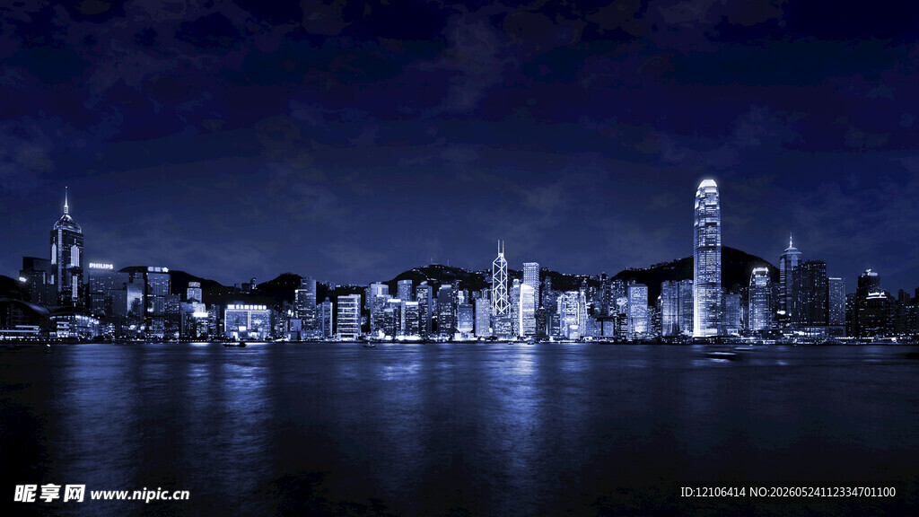 城市夜景璀璨灯光倒影