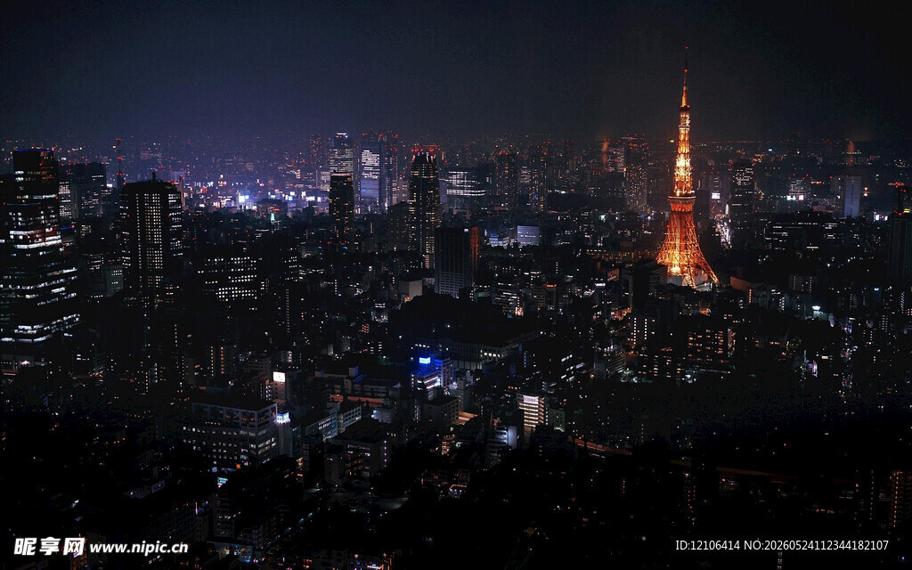 东京璀璨夜景中的地标建筑