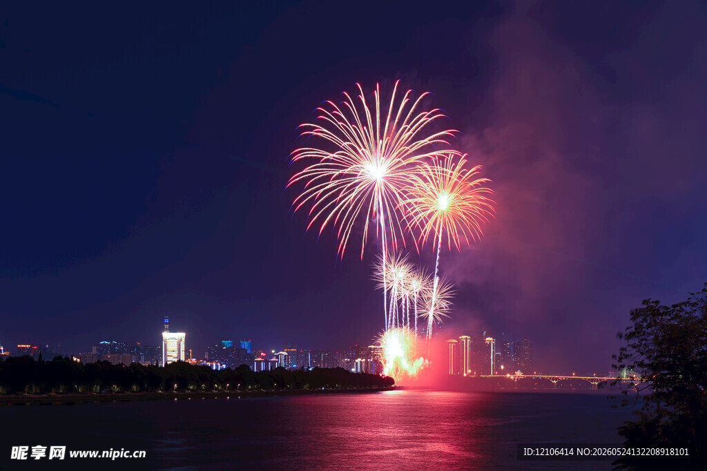 夜空中绚烂绽放的美丽烟花
