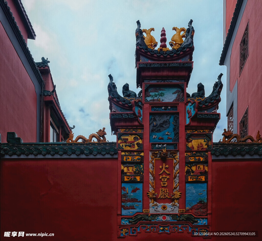 中式红墙古建筑景观