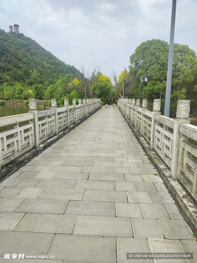 石板桥通往青山绿树间