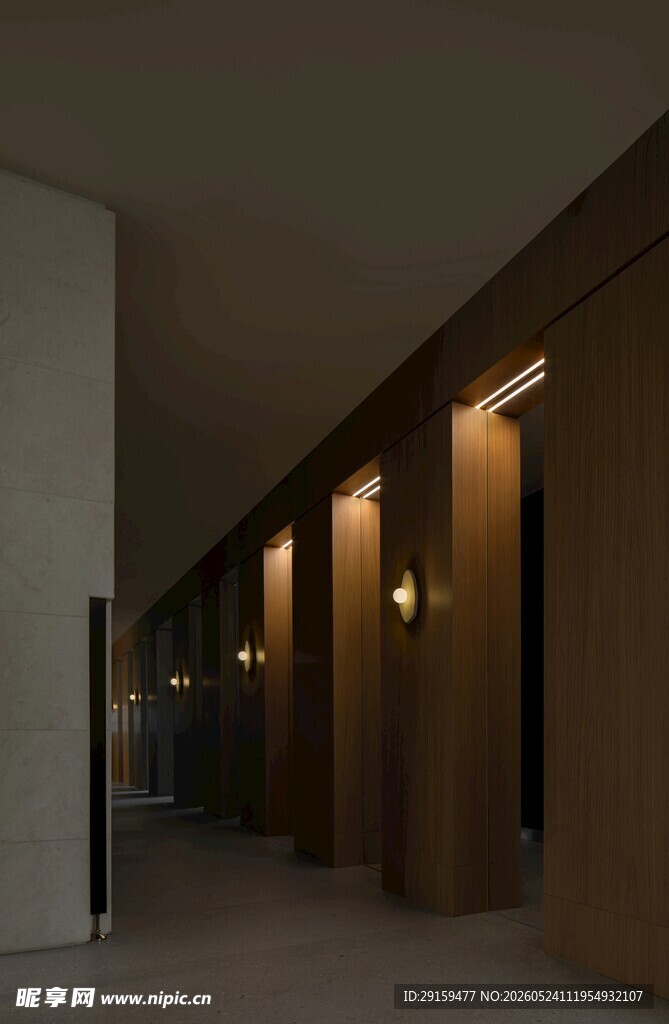 现代建筑走廊灯光夜景
