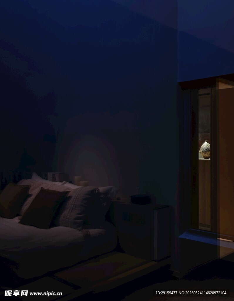 温馨卧室夜景