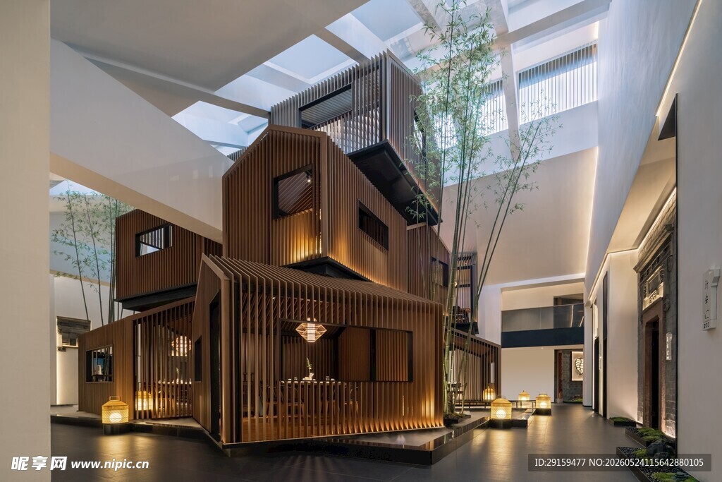 现代室内独特木质建筑空间