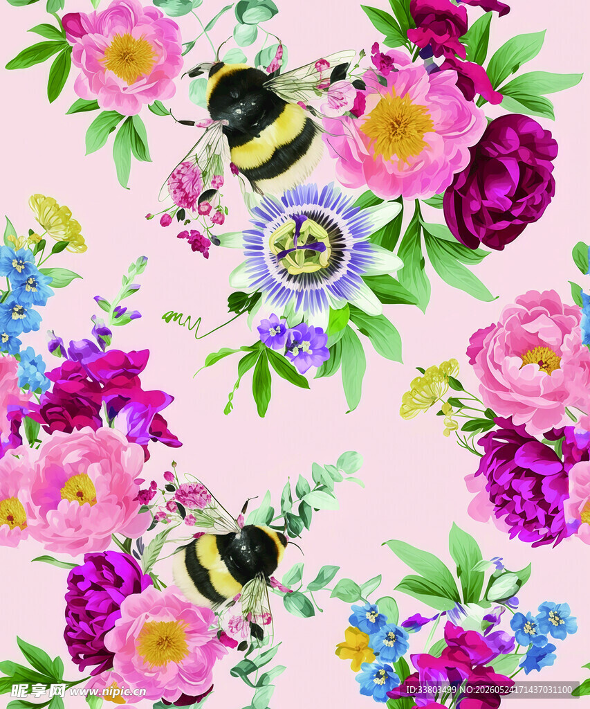 花卉蜜蜂图案的精美背景图