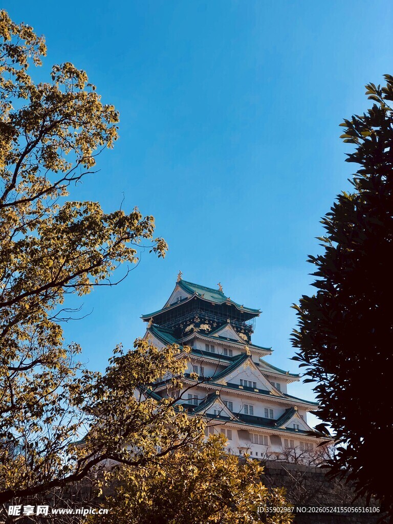 秋日下的古朴塔楼