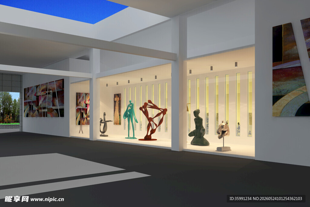 现代艺术展厅内雕塑展品