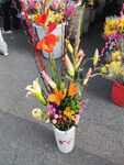 多彩鲜花装点白色花桶