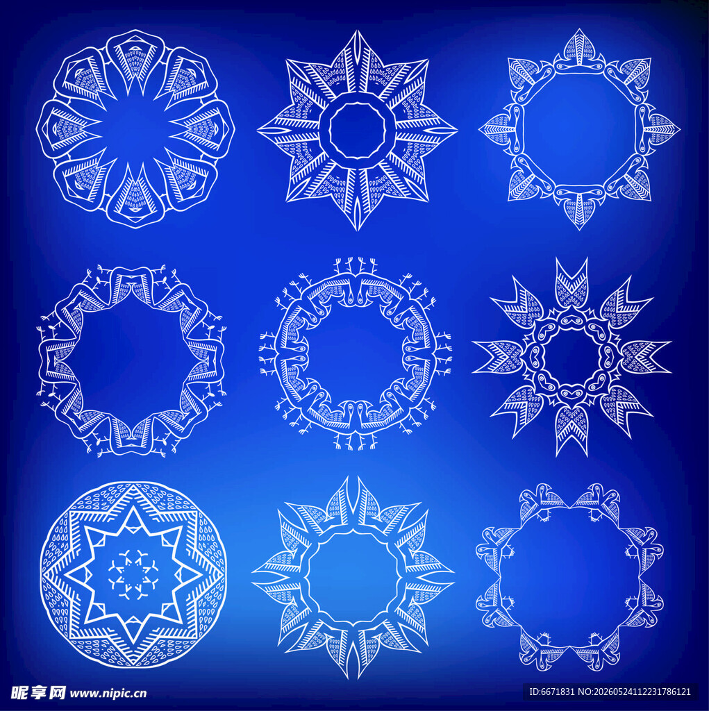 蓝色背景雪花图案集合