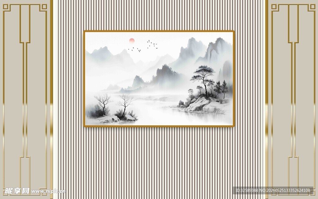 中式山水挂画饰于雅室