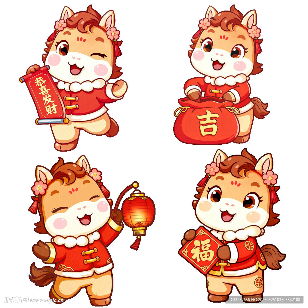 马年卡通感厚涂可爱小马元素