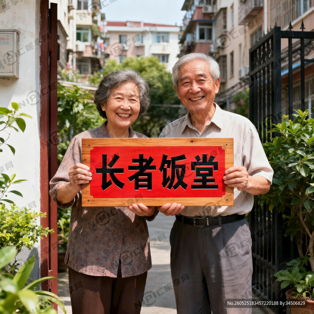 俩老人举着块牌子