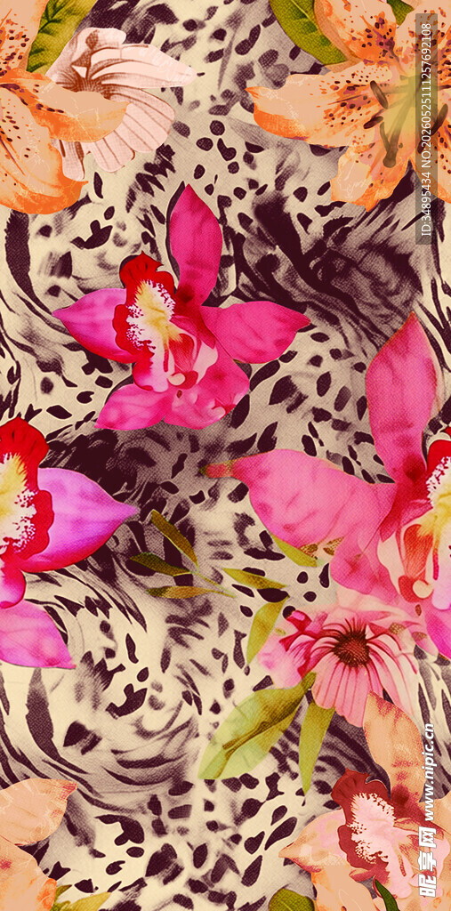 豹纹底花卉