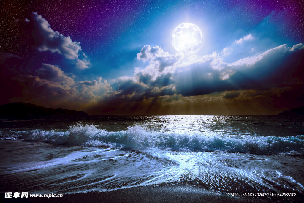 梦幻海景中的阳光与海浪