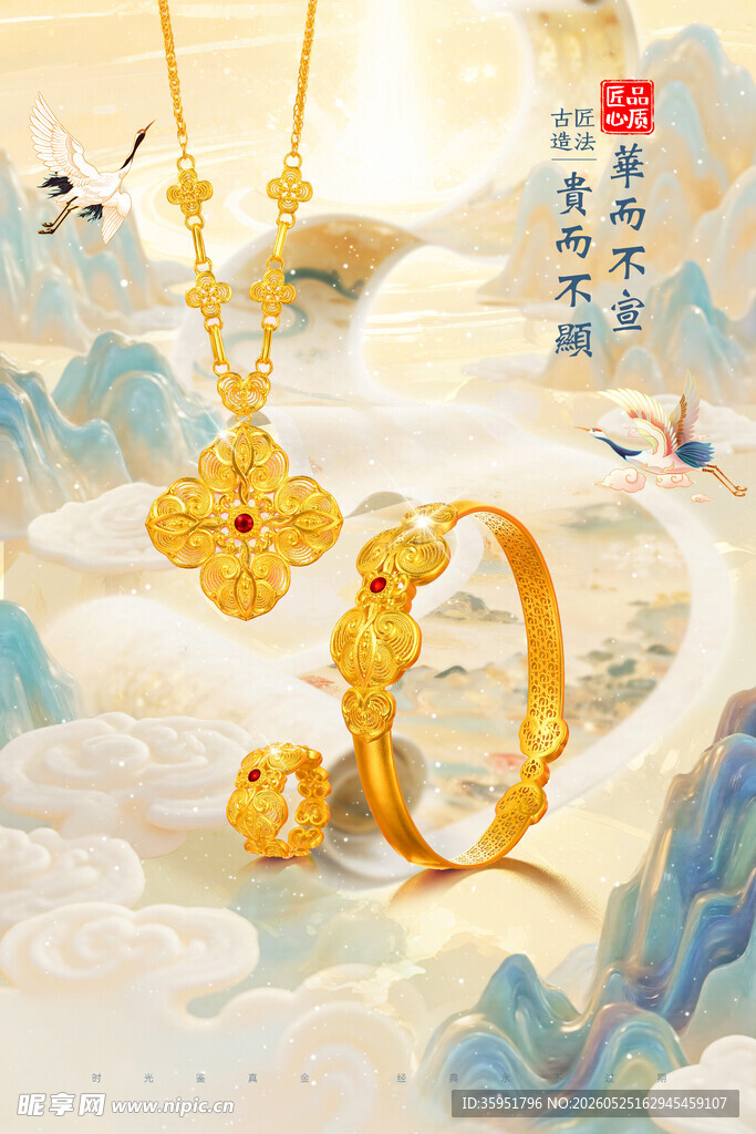 精美古风黄金首饰展示