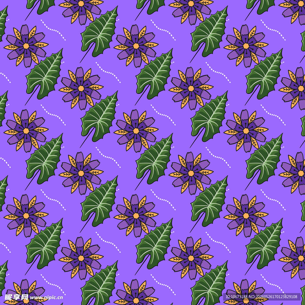 紫色花卉绿叶图案背景