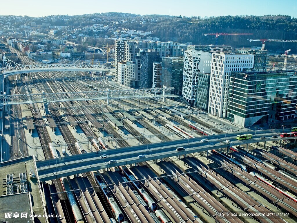 城市铁路枢纽鸟瞰图