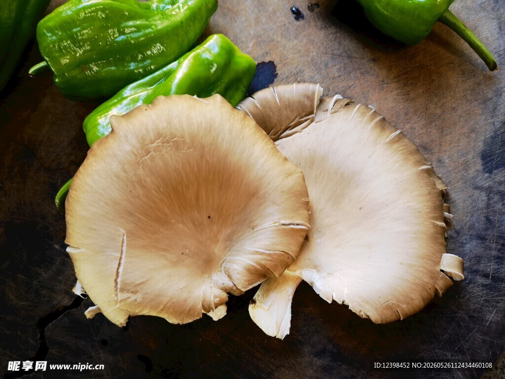 新鲜平菇与青椒摆拍