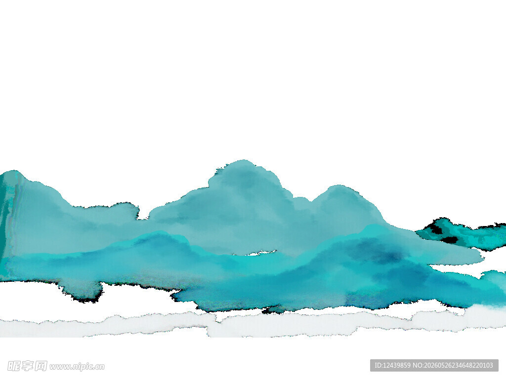 蓝色水墨山景抽象画