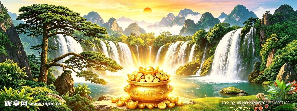 大幅背景  聚宝盆  风景背景