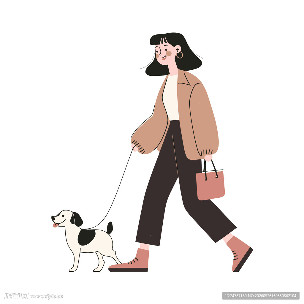女人遛狗